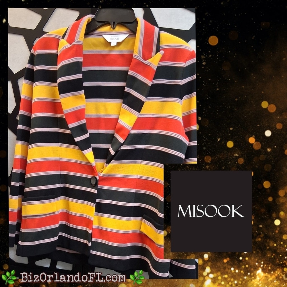 BOUTIQUE: Misook Striped Blazer - Red, Yellow & Black Stripes XL ** RARE FIND **